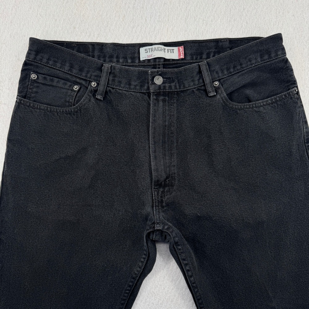 Levis 505 Classic Straight Fit Jeans Black Denim Mens 38x30 Grunge Workwear